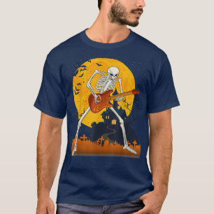 T-shirt Squelette Jouer Guitare Electrique Acoustique Hall