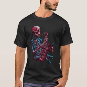 T-shirt Squelette Jouer Saxophone Musique Musicien Squelet