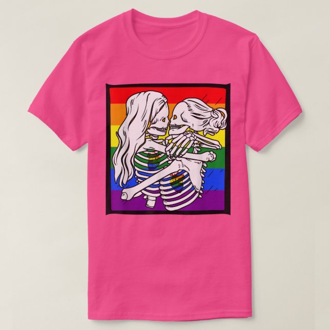 T-shirt Squelette lesbienne couple Lesbian Pride Rainbow H (Design devant)