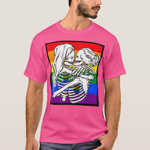 T-shirt Squelette lesbienne couple Lesbian Pride Rainbow H
