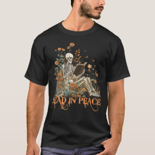 T-shirt Squelette lisant un livre de lecture en paix Livre