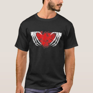 T-shirt Squelette Main Cœur Amour Signe Os Costume Hallowe