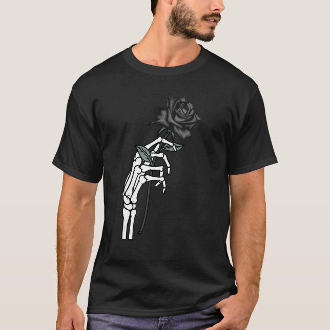 T-shirt Squelette main noir Rose Fleur Goth Punk 2 (Devant)