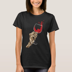 T-shirt Squelette Main tenant Vin Rouge Verre Hallowine Ha