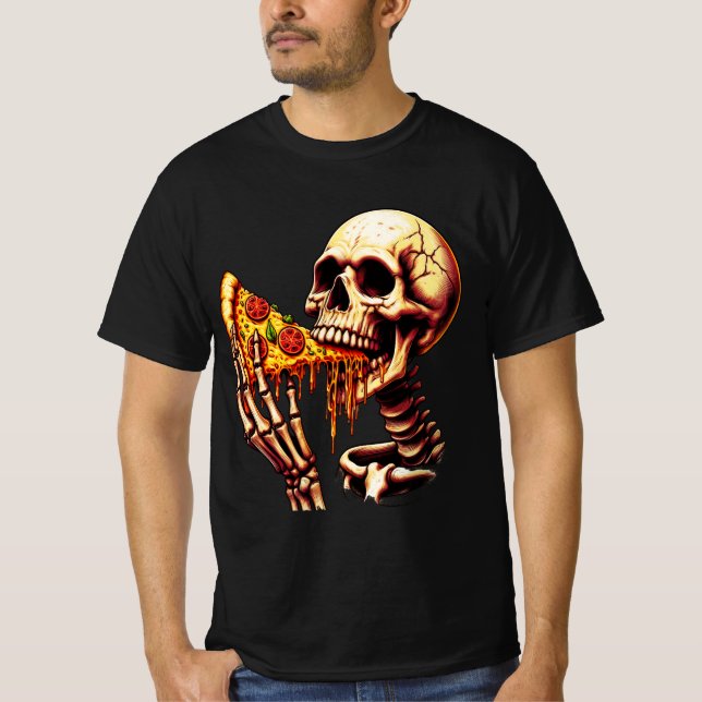 T-shirt Squelette mangeant de la pizza  (Devant)