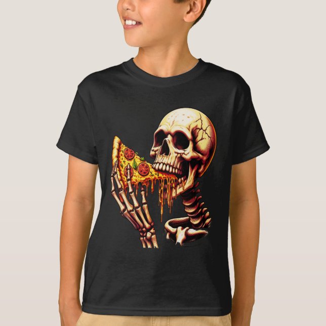 T-shirt Squelette mangeant une pizza (Devant)