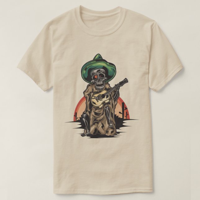 T-shirt Squelette Mexicain Avec Guitare (Design devant)
