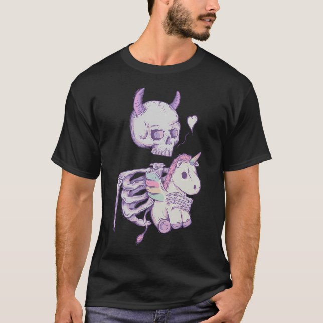 T-shirt Squelette mignon Avec Unicorne (Devant)