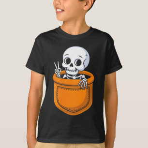 T-shirt Squelette mignon dans un signe de paix de poche Ha