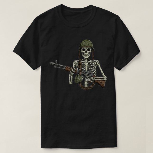 T-shirt Squelette Militaire avec un Fusil (Design devant)