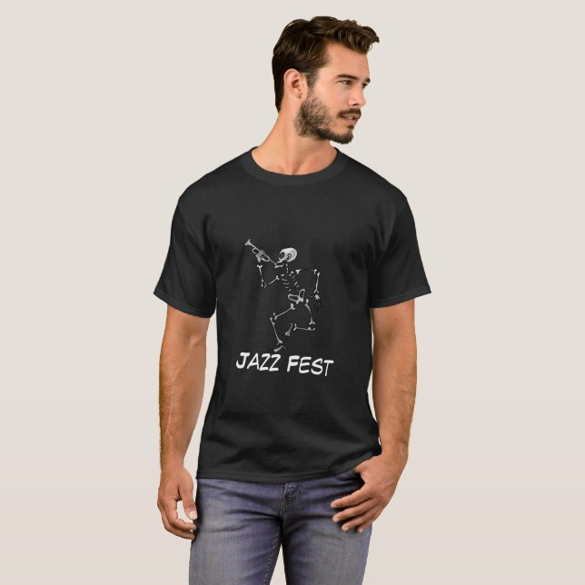 T-shirt Squelette musical, Jazz Fest, ajouter des mots (Devant entier)