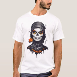 T-shirt Squelette noir vêtu Halloween Art AI