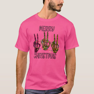 T-shirt Squelette Paix Joyeux Noël Main Leopard Buffle