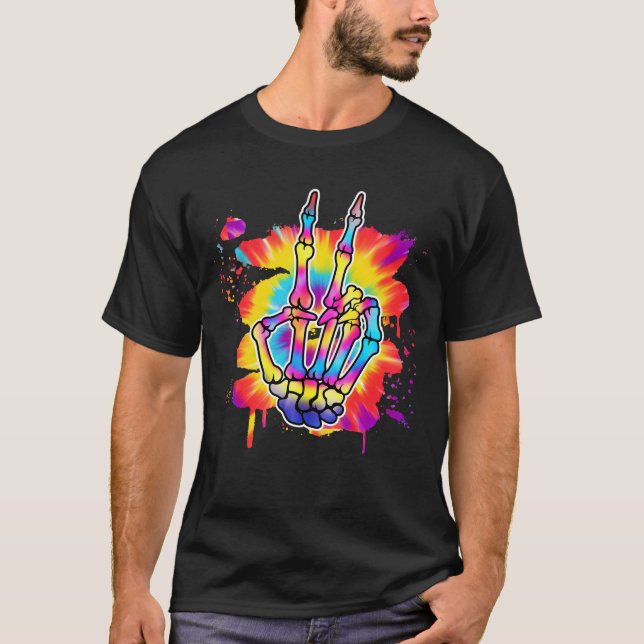 T-shirt Squelette Paix Tiedye (Devant)