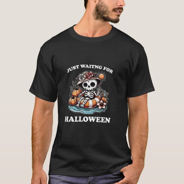 T-shirt Squelette Piscine d'été Flotte Halloween Vacation  (Devant)
