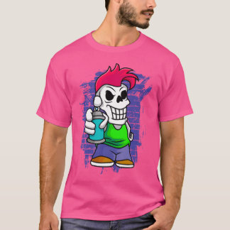 T-shirt Squelette Punk Avec Spray Can Fraffiti Artist Stre