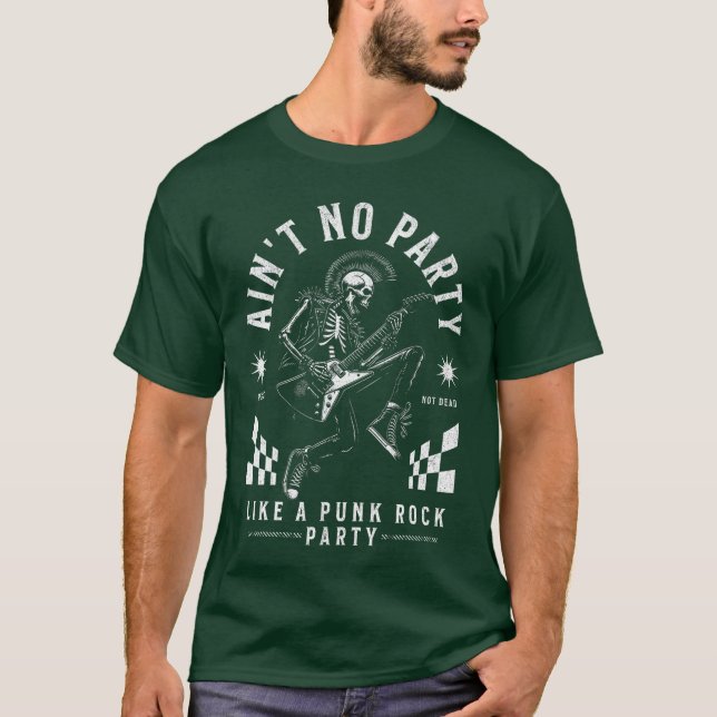 T-shirt Squelette Punk Mohawk Y a pas de fête comme une fê (Devant)