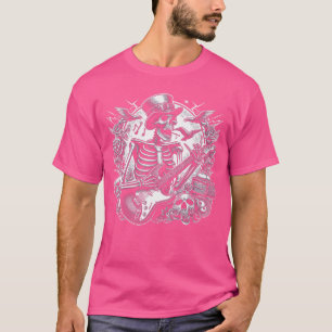 T-shirt Squelette Punk Rock And Roll Jouant De La Guitare