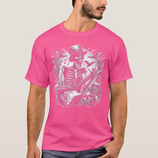 T-shirt Squelette Punk Rock And Roll Jouant De La Guitare