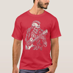 T-shirt Squelette Punk Rock And Roll Jouant De La Guitare