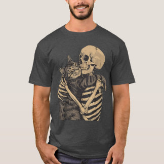 T-shirt Squelette Rétro Enlaçant Chat pour les Amoureux de