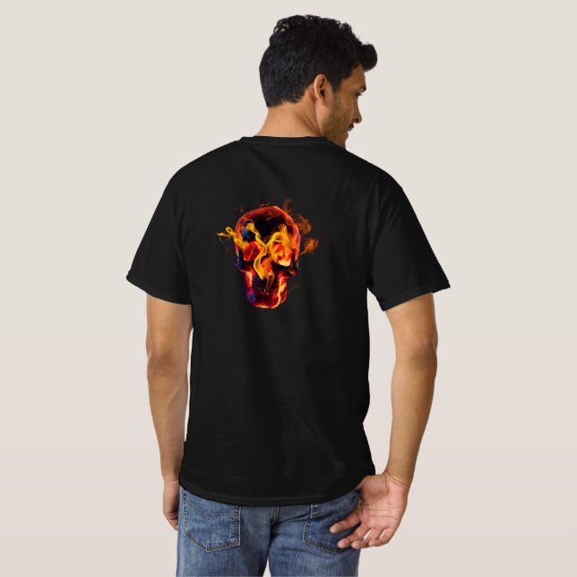 T-shirt Squelette rétro mort brûlant crâne en feu (Dos entier)