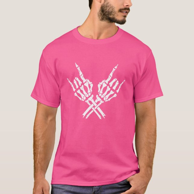 T-shirt Squelette Rocher Cornes Symbole main Gésture (Devant)