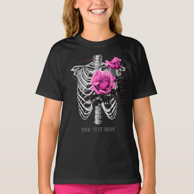 T-shirt Squelette rose rose gothique vintage Personnalisé (Devant)