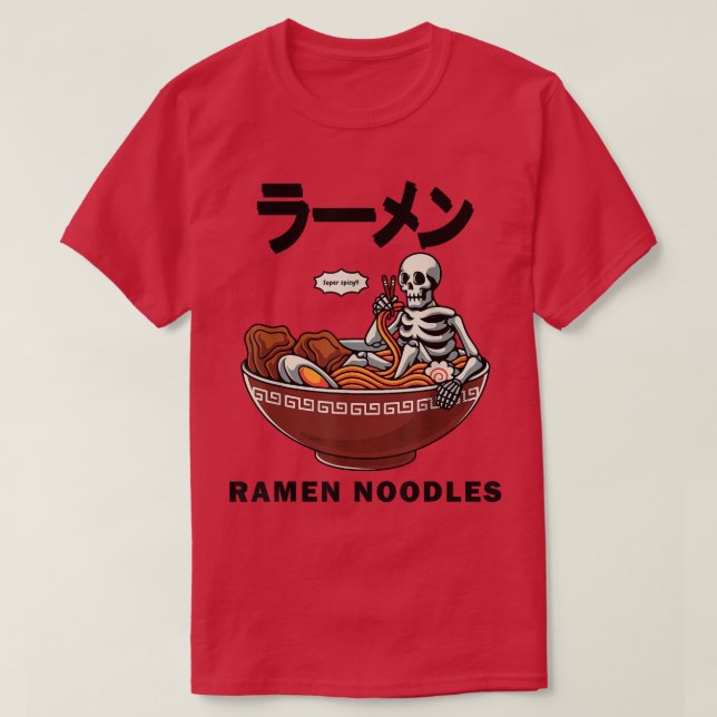 T-shirt Squelette Se Relaxant Dans Un Bowl De Ramen Drôle  (Design devant)