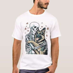 T-shirt Squelette serrant un berger allemand � Unique goth