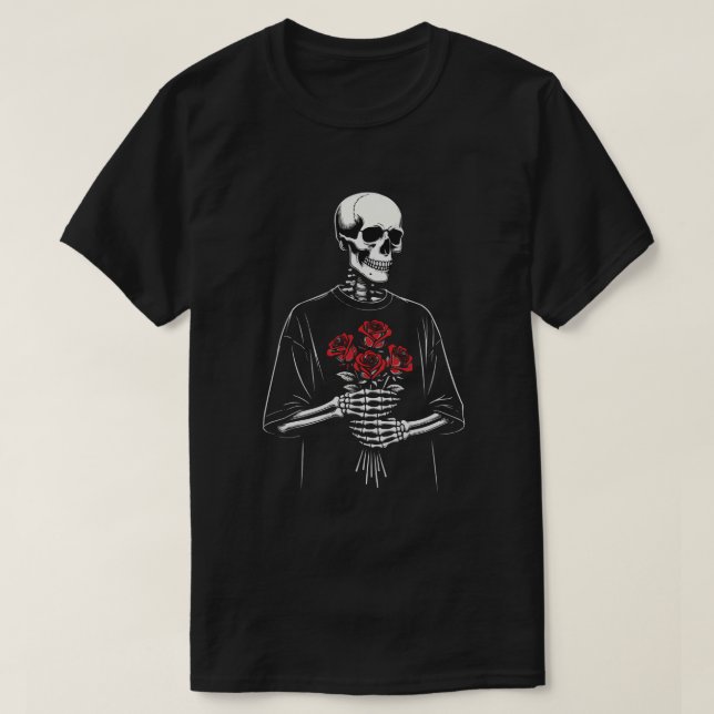 T-shirt Squelette tenant des roses rouges – Saint-Valentin (Design devant)