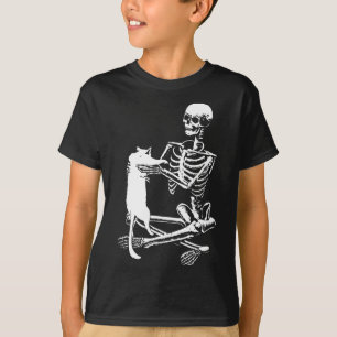 T-shirt Squelette tenant un chat Lazy Costume d'Halloween