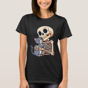 T-shirt Squelette tenant un chat mignon costume d'Hallowee