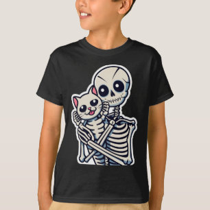 T-shirt Squelette tenant une chemise de chat Lazy Hallowee