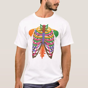 T-shirt squelette thoracique coloré halloween