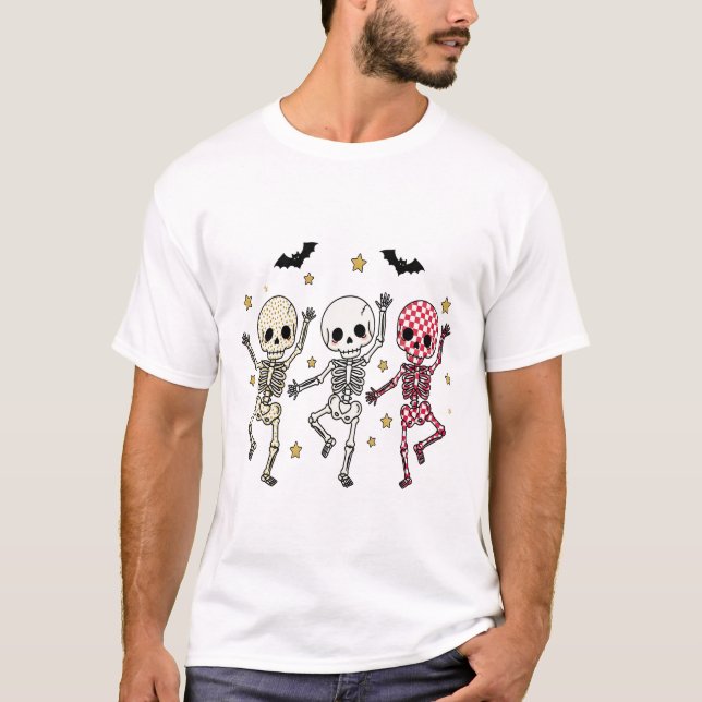 T-shirt Squelettes dansants de Halloween mignons (Devant)