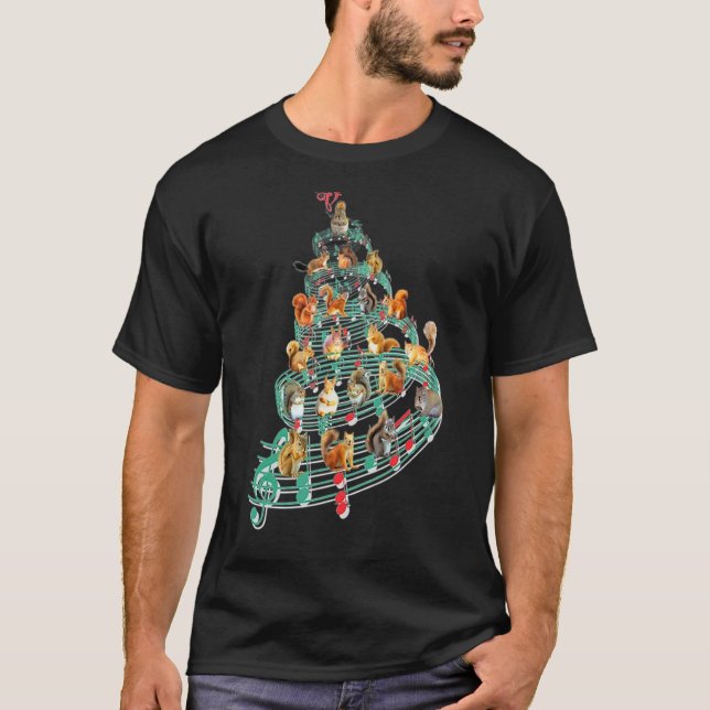 T-shirt Squirel Music Note Noël Arbre de Noël Squirrel Noë (Devant)