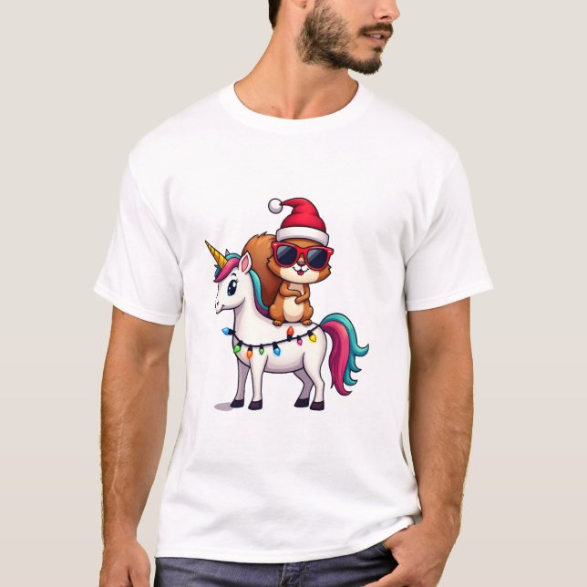 T-Shirt Squirrel à Cheval sur Licorne avec Guirlan (Devant)