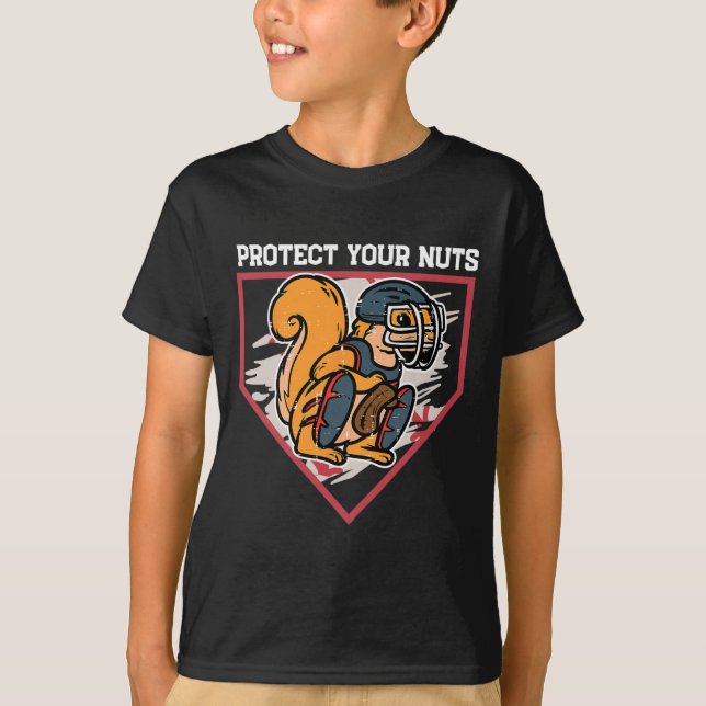 T-shirt Squirrel Baseball Catcher Protégez vos nuts Garçon (Devant)