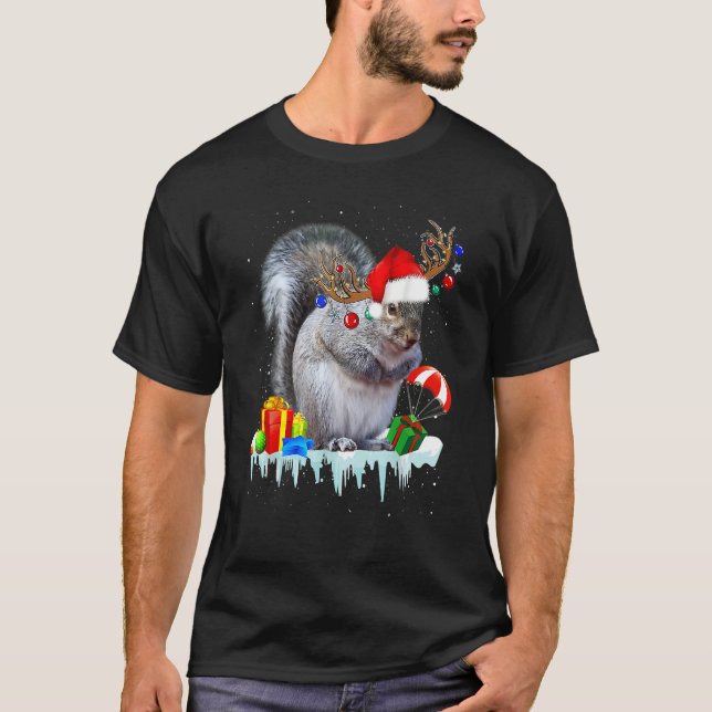 T-shirt Squirrel Costume Santa Lights Hat Snowman Christma (Devant)