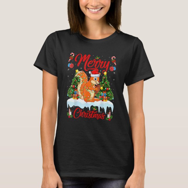 T-shirt Squirrel Lights Xmas Tree Santa Squirrel Christmas (Devant)