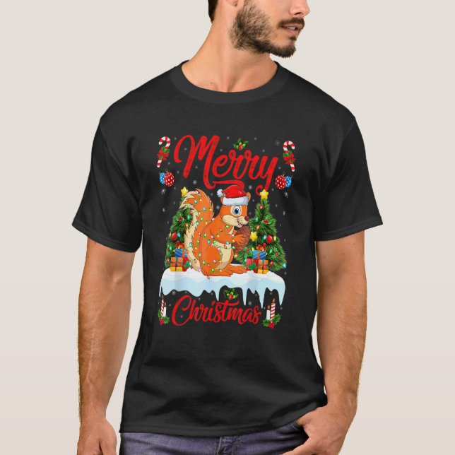 T-shirt Squirrel Lights Xmas Tree Santa Squirrel Christmas (Devant)