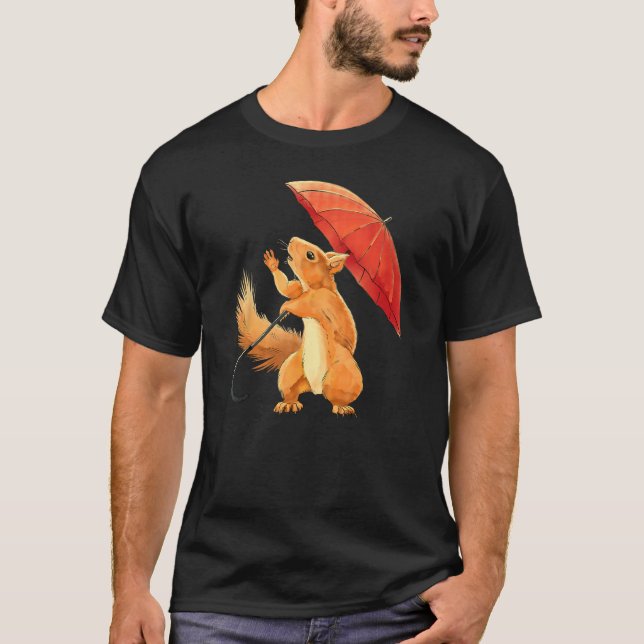 T-shirt Squirrel with Umbrella in the Rain  Men Women Chil (Devant)