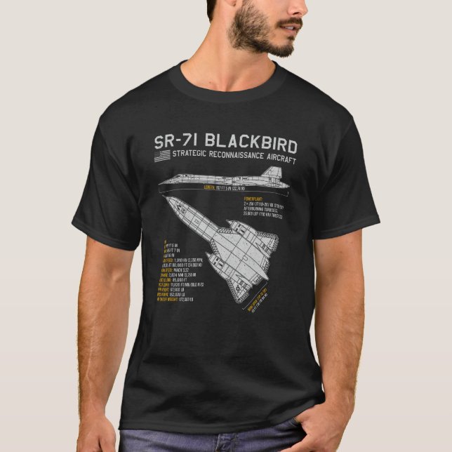 T-shirt SR-71 Blackbird Avion Spy Plane Blueprint Data (Devant)