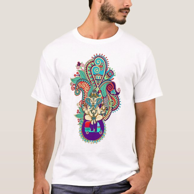 T-Shirt Sri Ganesh Coloré Indien à Motif Paisley (Devant)