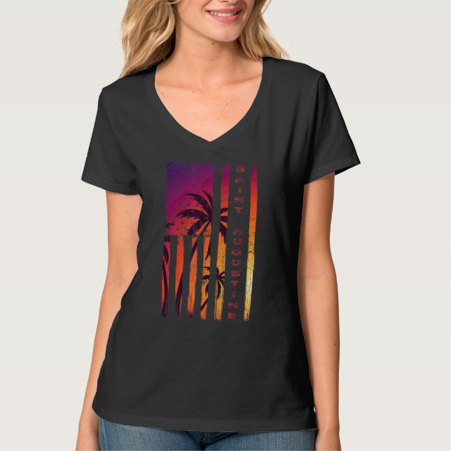 T-shirt St Augustine Beach Vacances Floride Sunset Palm Us (Devant)