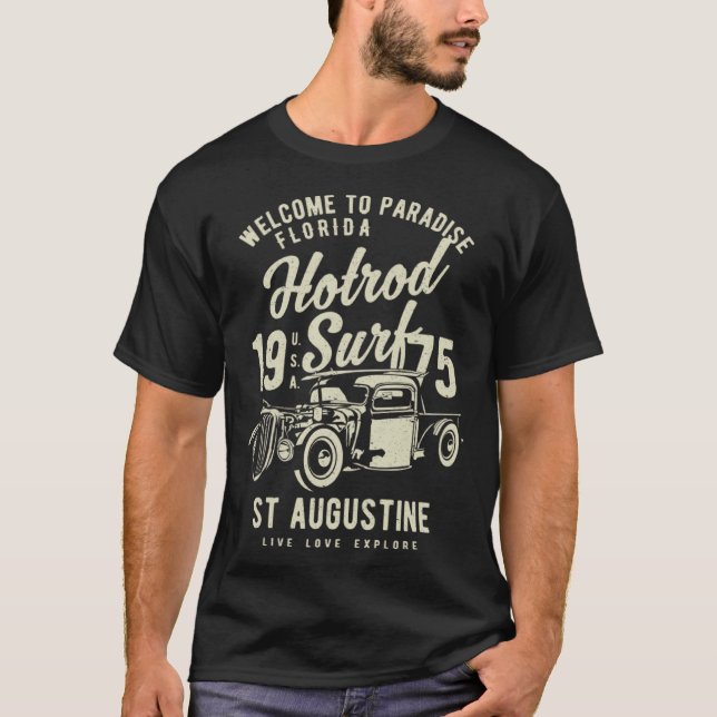 T-shirt St Augustine Floride Rétro Hotrod Surf Détresse  (Devant)