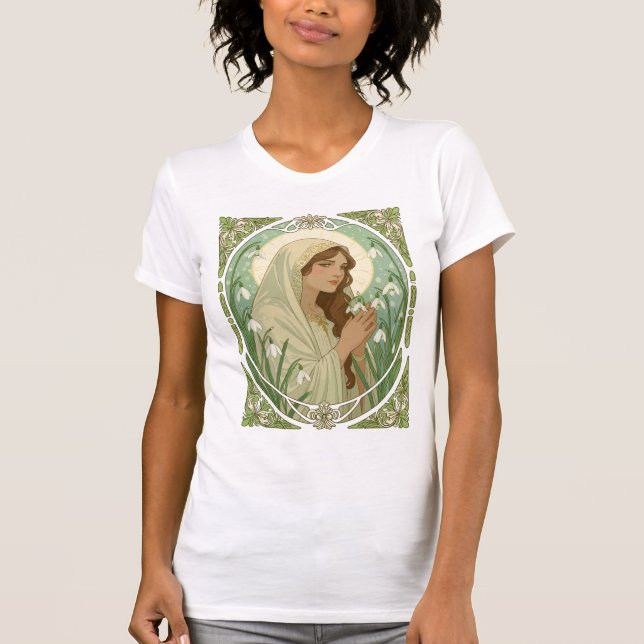 T-shirt St Brigid Holding Snowdrops at Imbolc (Devant)