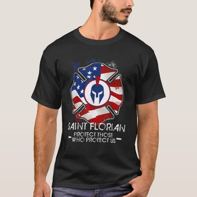T-shirt St Florian Patron Saint des pompiers Cathol USA (Devant)