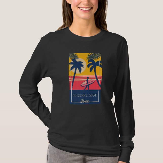 T-shirt St George Island Florida Retro Surfer Beach Sunset (Devant)